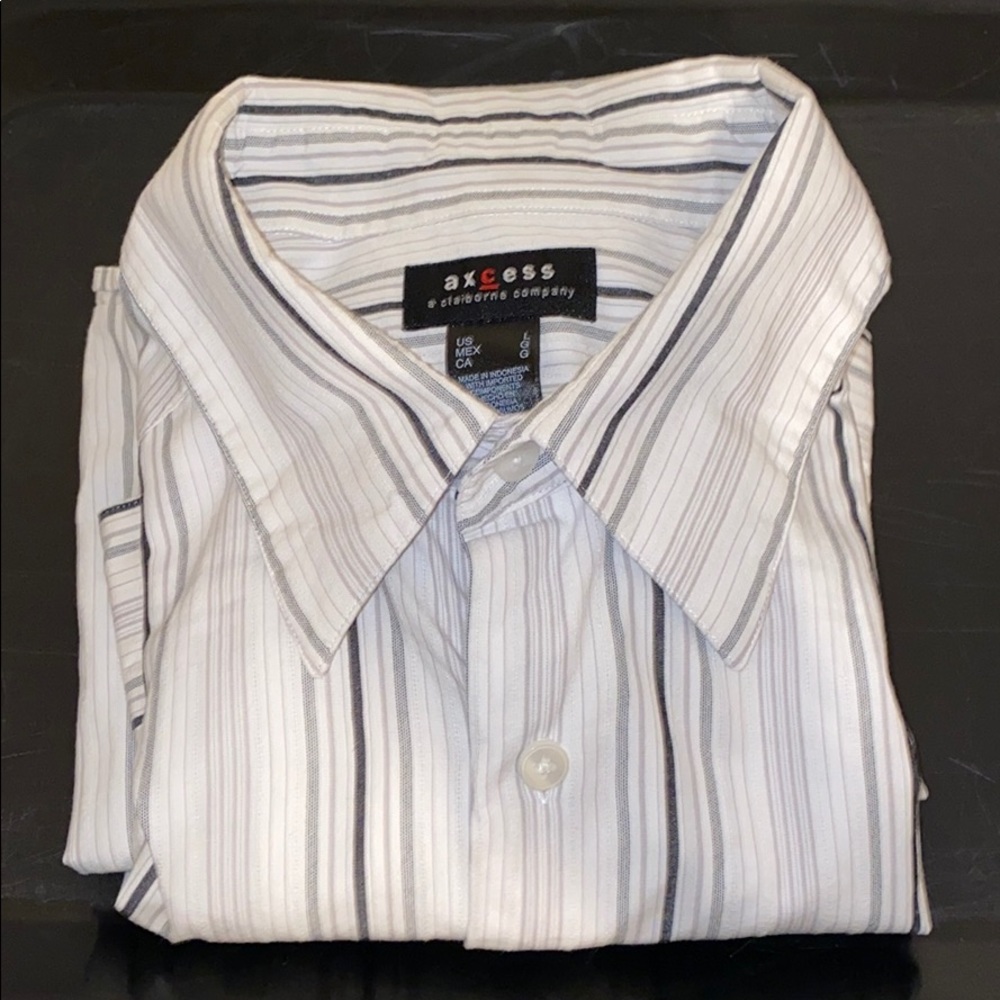 Large white w/stripes button up shirt